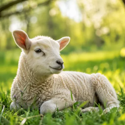 Gentle Lamb in Sunlit Green Meadow