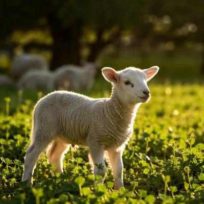 Gentle Lamb in Evergreen Meadow Light