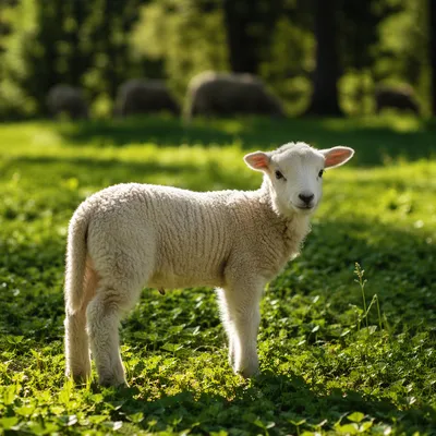 Young Lamb in Evergreen Meadow Light