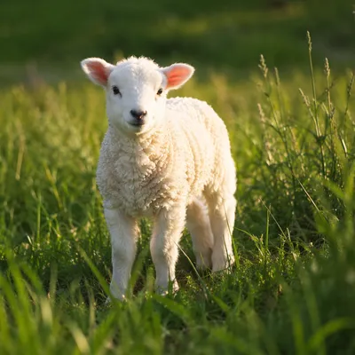 Gentle White Lamb in Evergreen Meadow