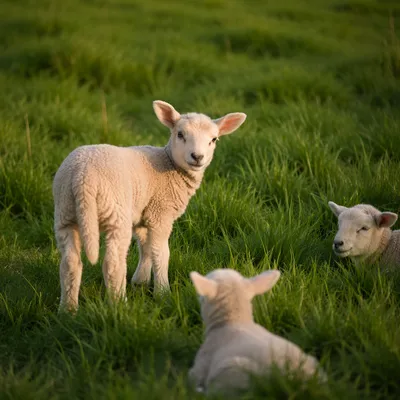 Gentle Lamb in Evergreen Meadow Light