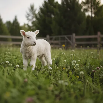 Gentle Lamb in Evergreen Meadow Light