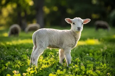 Young Lamb in Evergreen Meadow Light