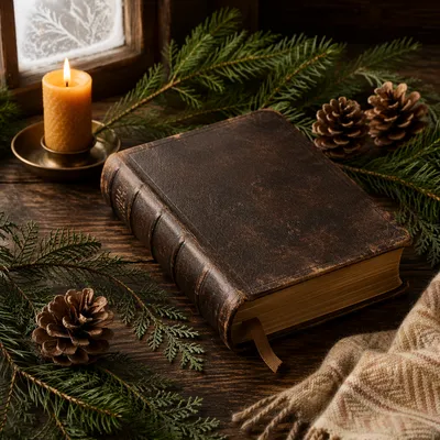 Leather Bible with Evergreen Winter Devotion