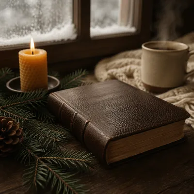 Leather Bible with Evergreen and Candle