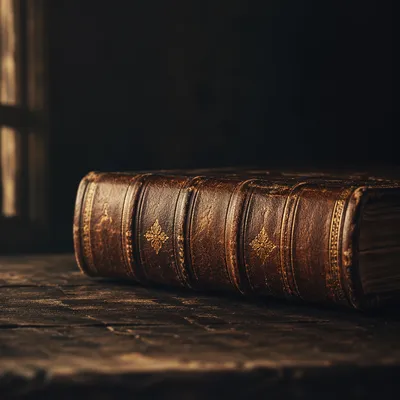 Leather Bible on Dark Wooden Table