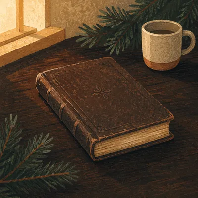 Worn Leather Bible with Evergreen Sprigs