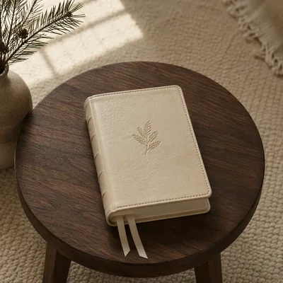 Evergreen Leather Bible on Walnut Table