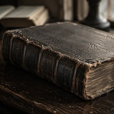 Antique Leather Bible on Dark Wood