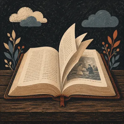 Open Leather Bible on Rustic Wood