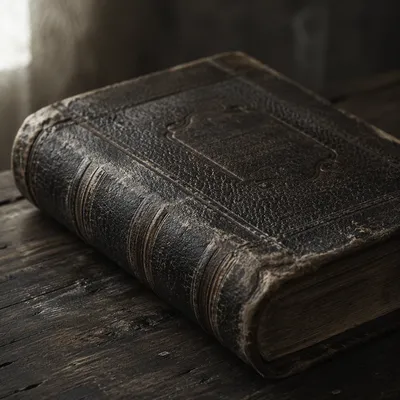 Aged Leather Bible on Dark Wood