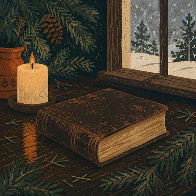 Worn Leather Bible with Evergreen Candle