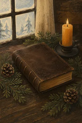 Leather Bible with Evergreen and Candle