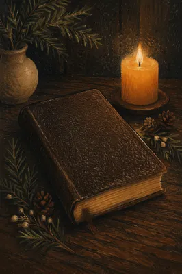Leather Bible with Evergreen and Candlelight