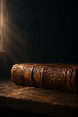 Leather Bible on Dark Wooden Table