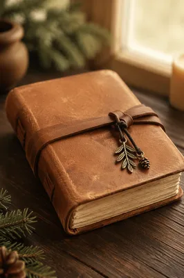Leather Bible on Dark Walnut Table