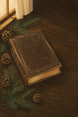 Leather Bible with Evergreen on Walnut Table