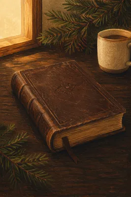 Worn Leather Bible with Evergreen Sprigs