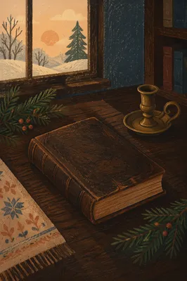 Leather Bible with Evergreen Winter Light