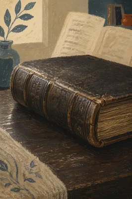 Antique Leather Bible on Dark Wood