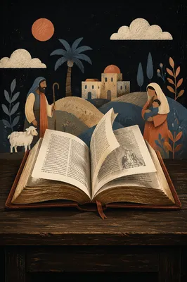 Open Leather Bible on Rustic Dark Wood