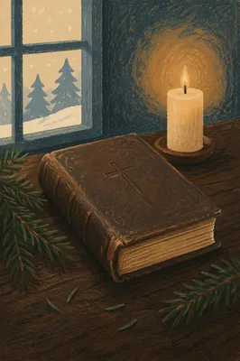 Leather Bible with Evergreen and Candlelight