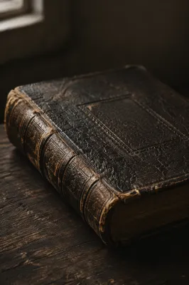 Aged Leather Bible on Dark Wood