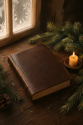 Leather Bible with Evergreen and Candlelight