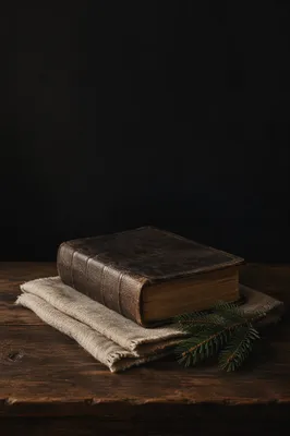 Leather Bible on Dark Walnut Table