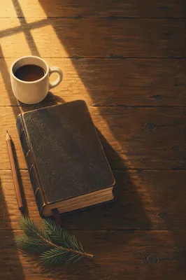 Leather Bible on Dark Wood with Evergreen