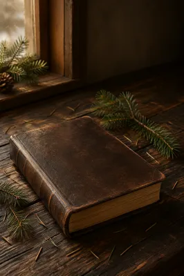 Leather Bible on Evergreen Winter Table