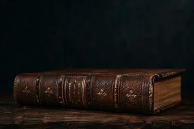 Leather Bible on Dark Walnut Table