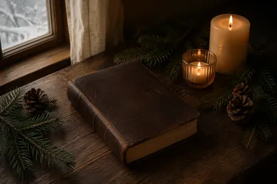 Leather Bible with Evergreen Candlelight