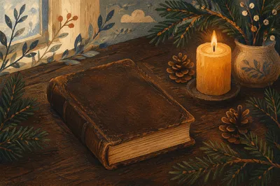 Leather Bible with Evergreen and Candlelight