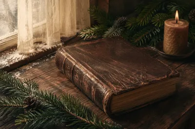 Leather Bible on Evergreen Walnut Table