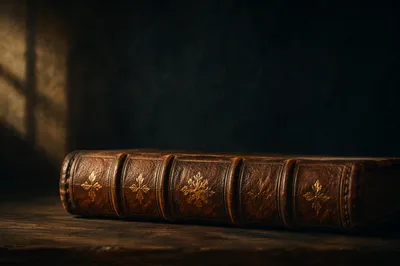 Leather Bible on Dark Wooden Table