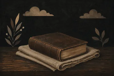 Worn Leather Bible on Dark Wood