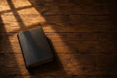 Leather Bible on Rustic Dark Wood
