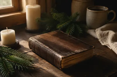 Leather Bible with Evergreen Candlelight