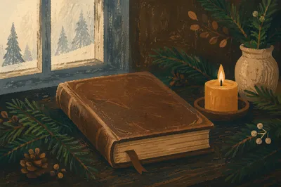 Leather Bible with Evergreen and Candlelight