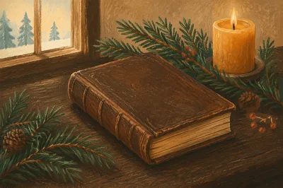 Leather Bible with Evergreen and Candle