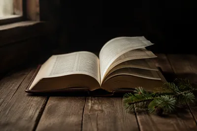 Open Leather Bible on Rustic Wood