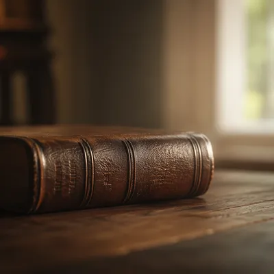 Leather Bible on Dark Walnut Table