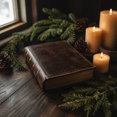 Leather Bible with Evergreen Candlelight