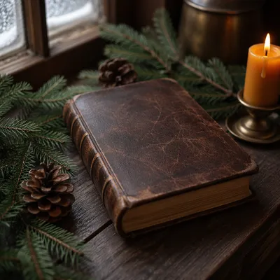 Leather Bible with Evergreen and Candle
