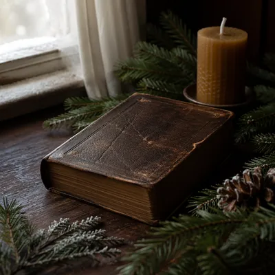 Leather Bible on Dark Walnut with Evergreen
