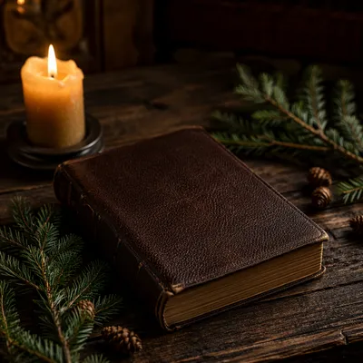 Leather Bible with Evergreen Candlelight