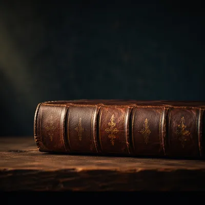 Leather Bible on Dark Wooden Table