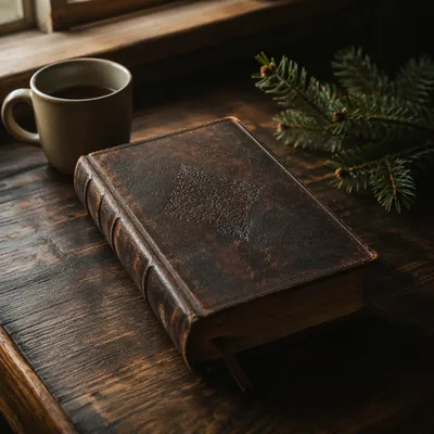 Worn Leather Bible with Evergreen Accent