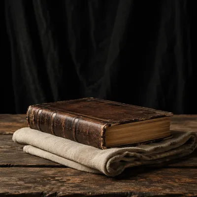 Worn Leather Bible on Dark Wood